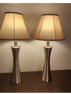 (2) 360 Lighting Modern Table Lamp brushed nickel metal finish & 2 Drum Shades